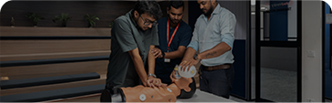Red Health team receiving professional emergency medical courses training and skill development